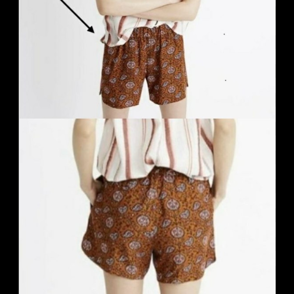 Madewell Drapey Pull On Shorts Warm Paisley Brown Small